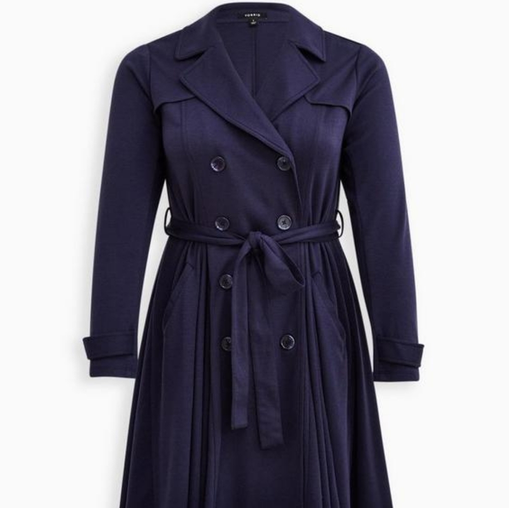 Navy Long Sleeve Brushed Ponte Trench Coat 3x NWT, original packaging, unopened